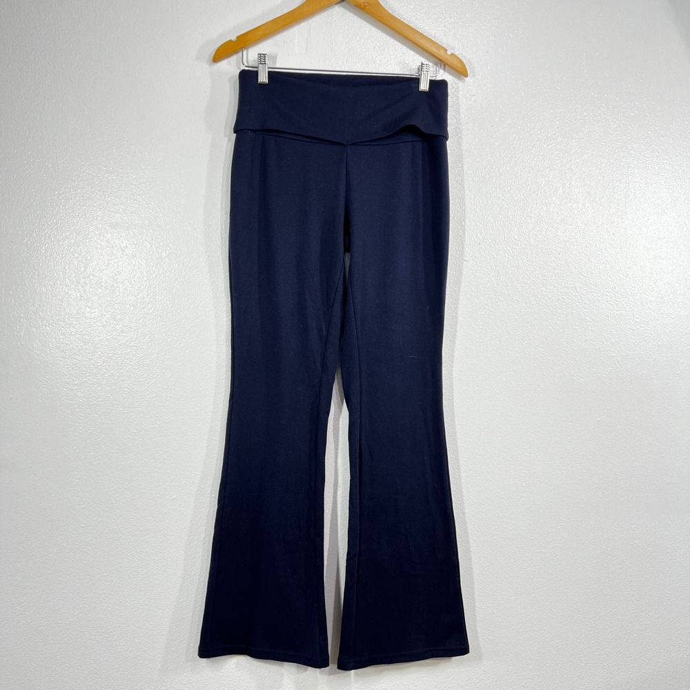 Chrome‎ Riot Foldover Flare Yoga Pants Navy Blue Womens Medium Leggings McBling